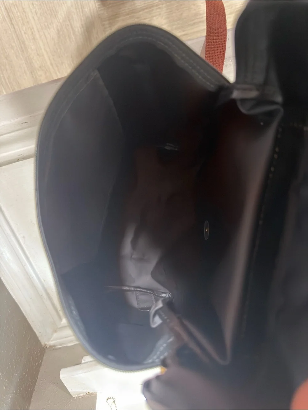 Long champ grey book bag with Brown Leather Trim